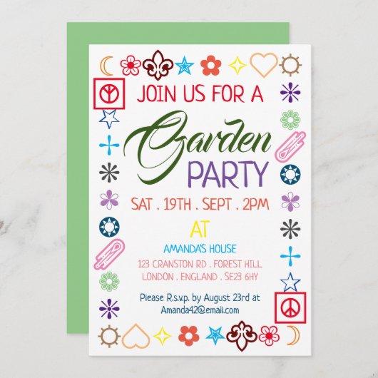 Invitation Hippy Chic Garden Party décoré (Devant / Derrière)