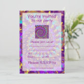Invitation Hippy Fracty Motif violet Turquoise & Jaune (Debout devant)