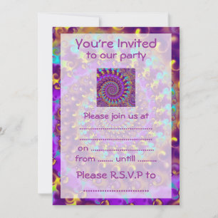Invitation Hippy Fracty Motif violet Turquoise & Jaune