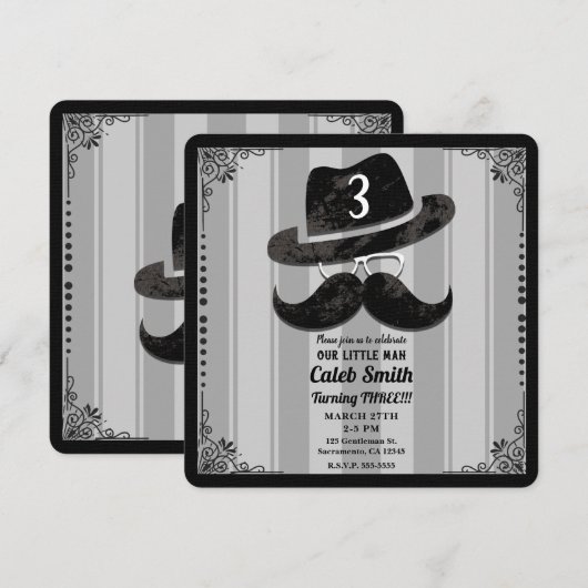 Invitation Hipster Mustache Casquette lunettes N'IMPORTE QUEL (Devant / Derrière)