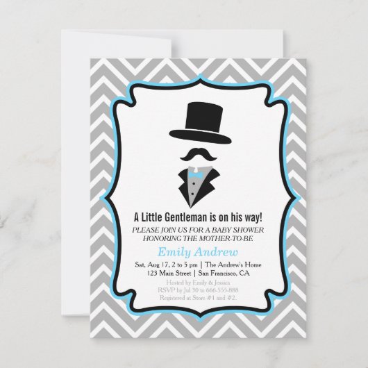 Invitation Hipster Mustache Petit Homme Baby Shoy (Devant)