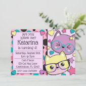 Invitation Hipster Nerdy Kitten Cats Girls Anniversaire (Debout devant)