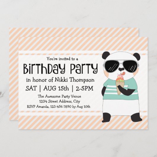 Invitation Hipster Panda Fête d'anniversaire (Devant / Derrière)