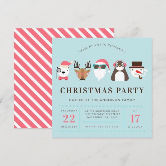 Invitation Hipster Père Noël & Friends Christmas Party Invita (Devant / Derrière)