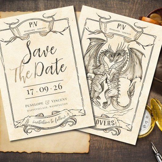 Invitation Histoire d'amour du dragon Sauvez la date Invitati
