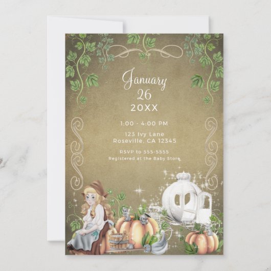 Invitation Histoire de Cendrillon Livre Ancien Baby Shower Co (Dos)