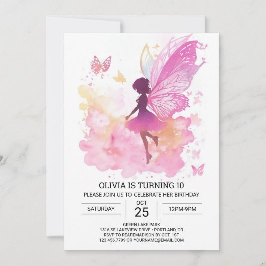 Invitation Histoire de fée papillon numérique Charme d'annive (Devant)