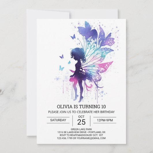 Invitation Histoire de fée papillon numérique Charme d'annive (Devant)