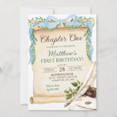 Invitation Histoire de Greenery Blue Bow Chapitre Un Annivers (Devant)