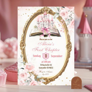 Invitation Histoire de princesse rose pâle pour 1er anniversa