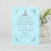 Invitation Histoire de princesse Silver & Blue douce fête des (Debout devant)