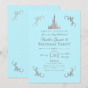 Invitation Histoire de princesse Silver & Blue fête douce 16 