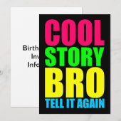 Invitation Histoire néon cool mec (Devant / Derrière)