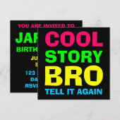 Invitation Histoire néon cool mec (Devant / Derrière)