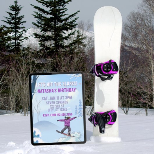Invitation Hit the Slopes, Snowboard Girl Birthday