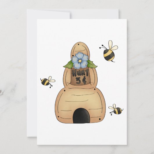 Invitation Hive d'abeille au miel avec fleurs bleues et abeil (Devant)