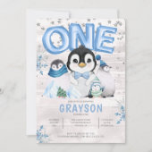 Invitation Hiver 1er anniversaire Flocon de neige bleu (Devant)