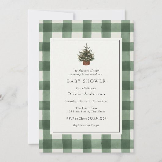 Invitation Hiver À feuillage persistant arbre Baby shower ver (Devant)