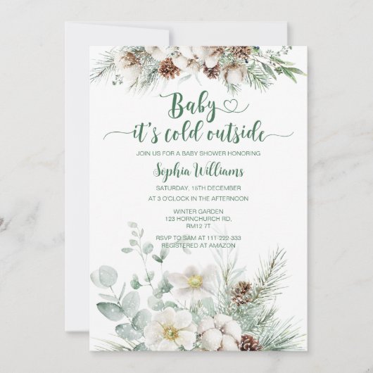 Invitation Hiver à feuillage persistant bébé son froid extéri (Devant)
