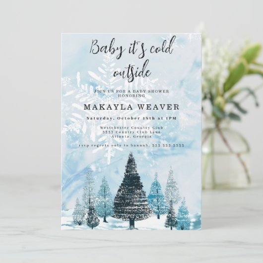 Invitation Hiver à feuillage persistant bébé son froid extéri (Debout devant)