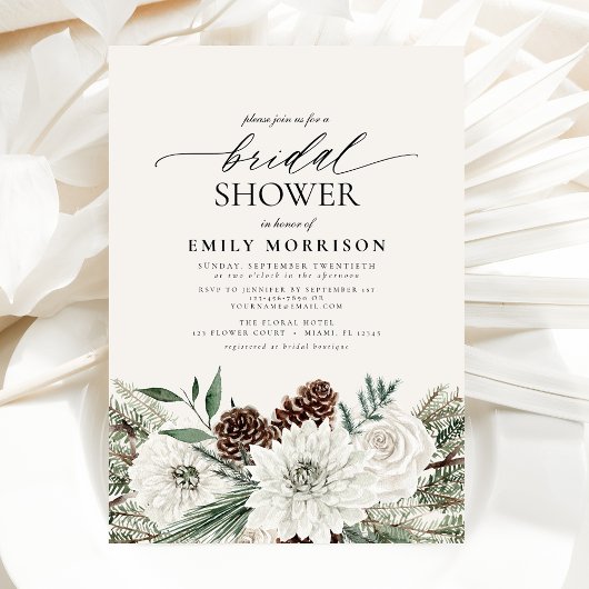 Invitation Hiver À feuillage persistant Élégante douche nupti