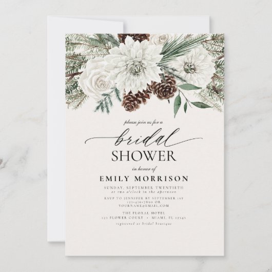 Invitation Hiver À feuillage persistant Élégante douche nupti (Devant)