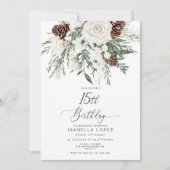 Invitation hiver à feuillage persistant Quinceanera 15e anniv (Devant)