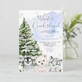 Invitation Hiver Animaux de l'Arctique Anniversaire (Debout devant)