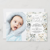 Invitation Hiver Anniversaire Arctique Animaux Végétaux Anniv (Devant)