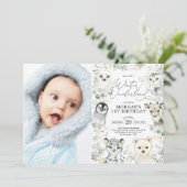 Invitation Hiver Anniversaire Arctique Animaux Végétaux Anniv (Debout devant)