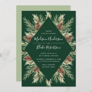 Invitation Hiver Aquarelle Pine Cône Cadre Vert Mariage