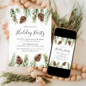 Invitation Hiver Aquarelle Pine Cone Fête