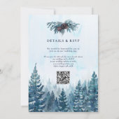 Invitation Hiver Aquarelle Pine Tree Forest Code QR Mariage (Dos)