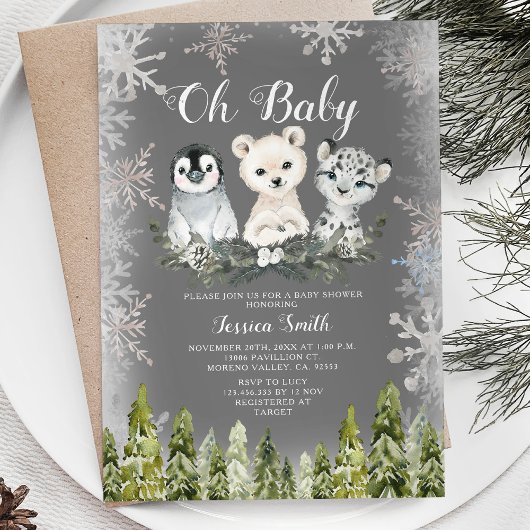 Invitation Hiver Arctique Forêt de neige Baby shower