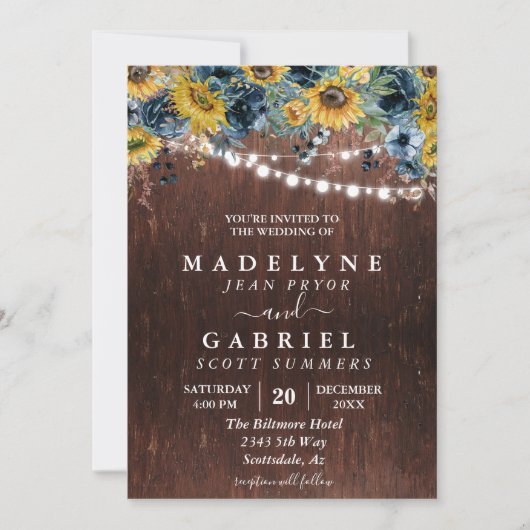 Invitation Hiver Automne Tournesol Mariage Floral Rustique (Devant)