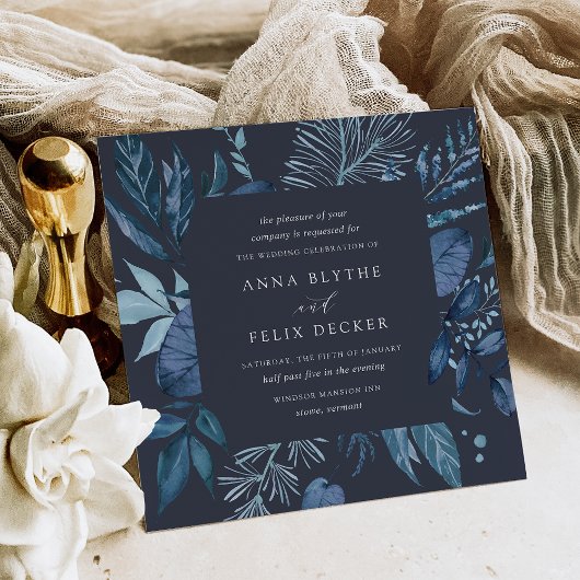 Invitation Hiver Azure | Carré bleu Mariage de cadre botaniqu