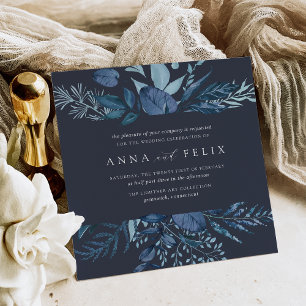 Invitation Hiver Azure   Mariage de cadre botanique bleu