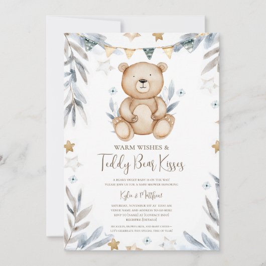 Invitation Hiver Baby shower de flocon de neige de l'ours en (Devant)