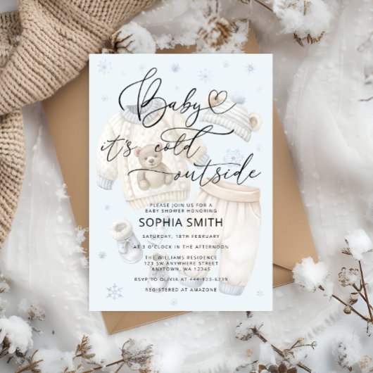 Invitation Hiver Baby shower garçon froid dehors