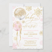 Invitation Hiver Baby shower rose et doré (Devant)