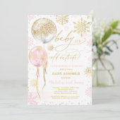 Invitation Hiver Baby shower rose et doré (Debout devant)