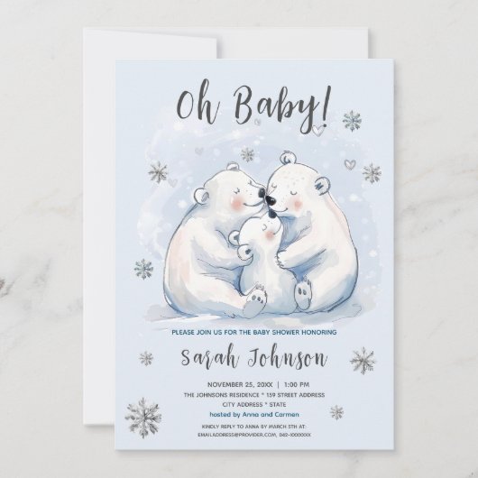 Invitation Hiver Bébé Polar Ours Baby shower de famille (Devant)