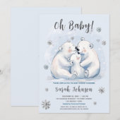 Invitation Hiver Bébé Polar Ours Baby shower de famille (Devant / Derrière)