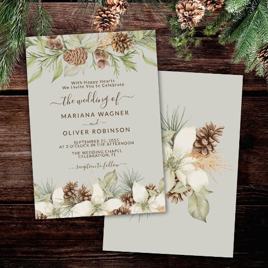 Invitation Hiver Beige Elegant Mariage Script