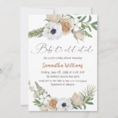 Invitation Hiver Beige Floral Genre Baby shower neutre (Devant)
