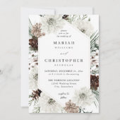 Invitation Hiver Blanc Floral & Mariage de pin (Devant)