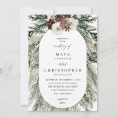 Invitation Hiver Blanc Floral & Pin 2 Mariage (Devant)