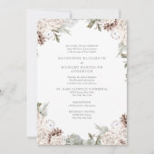 Invitation Hiver Blanc Floral Pine Cône Élégant Mariage (Devant)