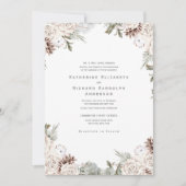 Invitation Hiver Blanc Floral Pine Cône Un site Mariage (Devant)