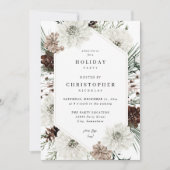 Invitation Hiver Blanc Floral & Pine Noël ou Fêtes (Devant)